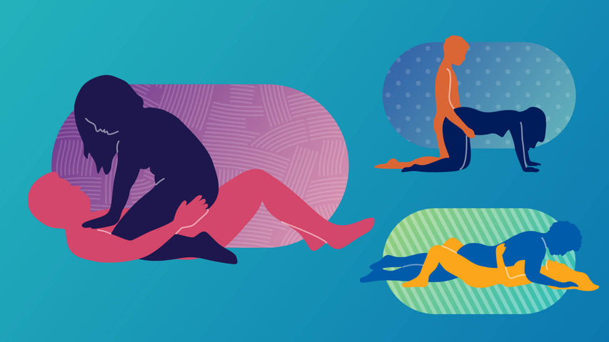 Illustration of various couples trying different sex positions.