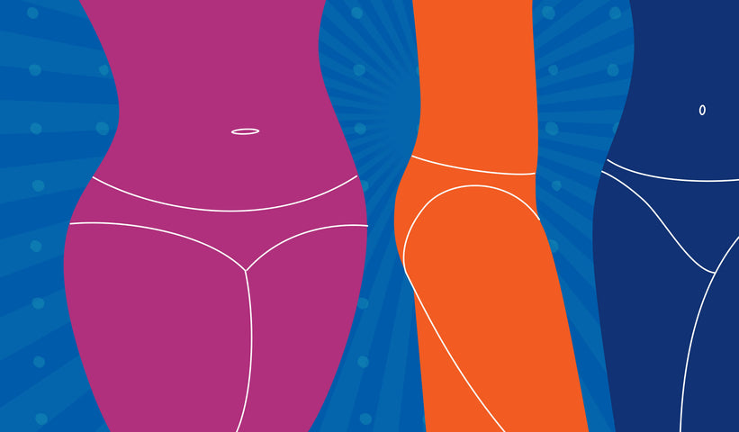 Colourful illustrations of female bodies in only underwear