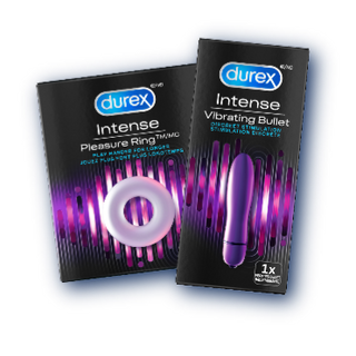 Variety of Durex sex toy packshots stacked on top of one another.