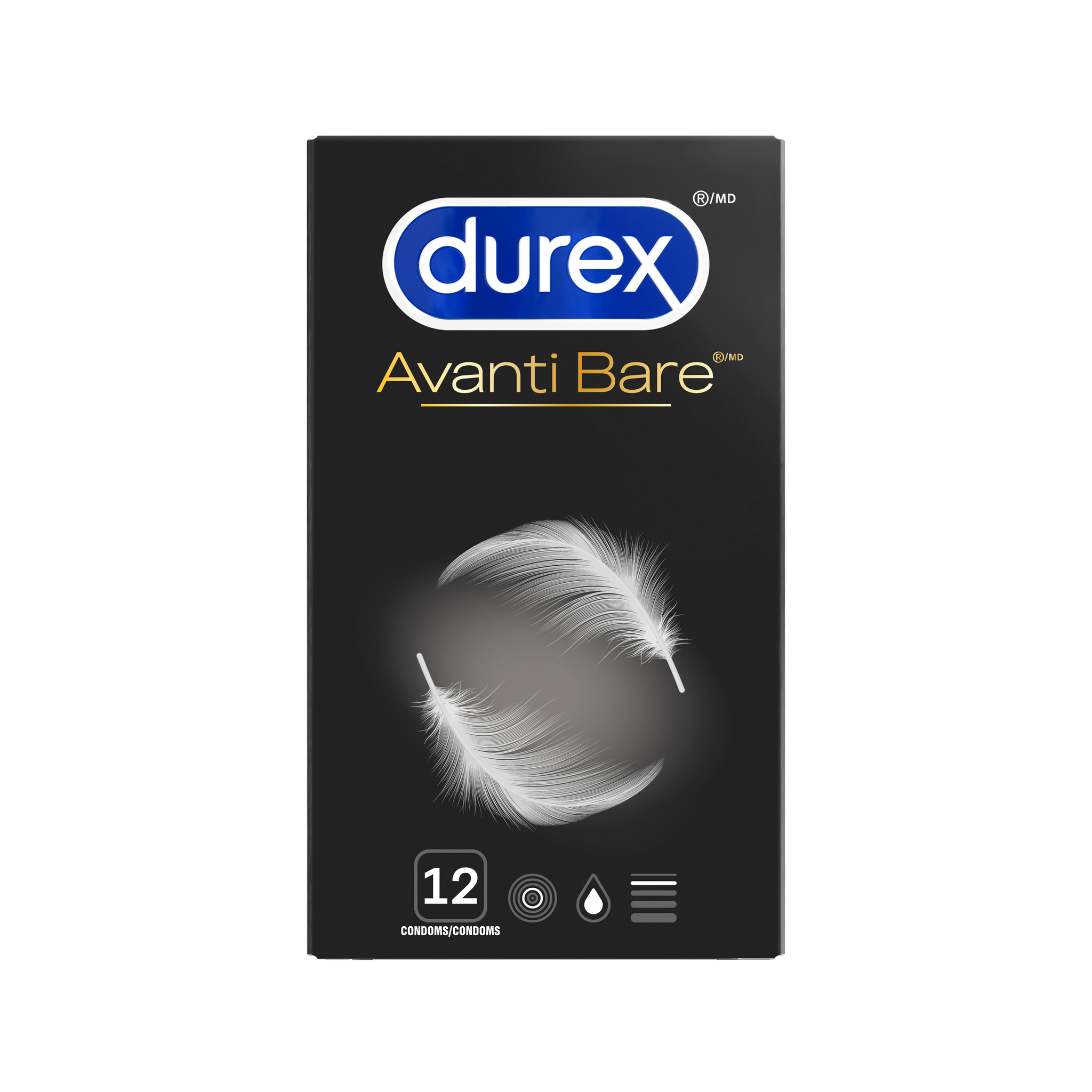 packshot of Durex Avanti Bare latex condoms for a real feel, pack of 12