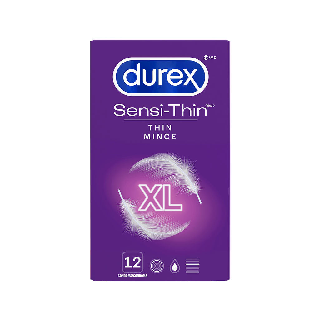 packshot of Durex Sensi-Thin XL condoms, Thin condoms, 12 pack