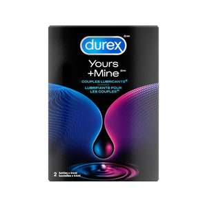 EN Durex couples lube includes 2 bottles in blue and pink/ FR Le lubrifiant pour couples Durex comprend 2 bouteilles : une rose et une bleue.