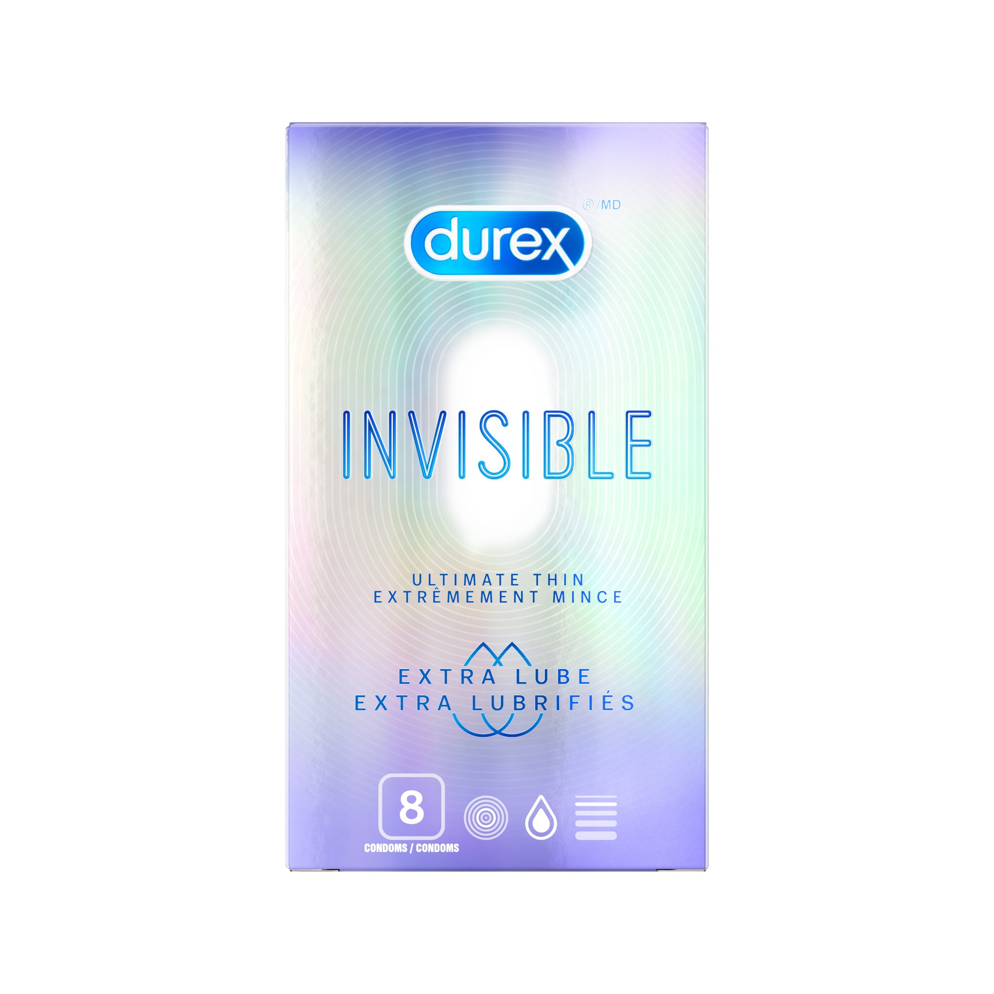 packshot of Durex Invisible Ultimate Thin Condoms, Extra Lubricated, 8 pack