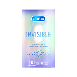 Durex Invisible Ultimate Thin Condoms, Extra Lubricated, 8 pack