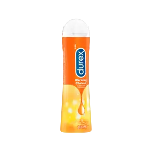 Durex Warming lubricant bottle’s side profile./FR Profil de la bouteille de lubrifiant Durex Chaleur.