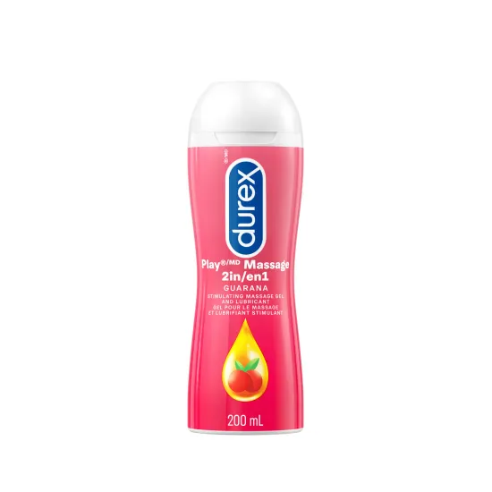 Durex 2 in 1 lube displayed in a pink bottle.