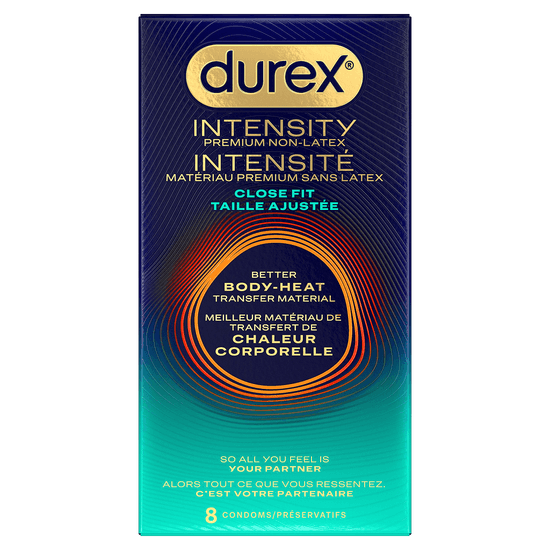 Durex Intensité Premium Taille ajustée, condoms sans latex, paquet de 8