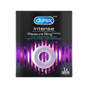 Durex cock ring in purple and black packaging. /FR Anneau pénien Durex dans un emballage noir et violet.