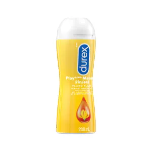Durex Play Massage 2 in 1 Ylang Ylang bottle angled on its side.